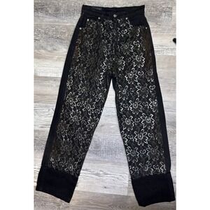 Vtg‎ Panhandle Slim High Waist Black Western Lace Front Denim Jeans 7/8